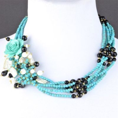 Авторские бусы   прес.Бирюза, перламутр "Мисс Очарование" арт.КР-1563