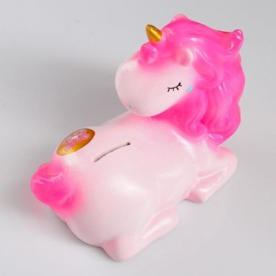 Копилка "Единорог лежит №2" розовый 13см