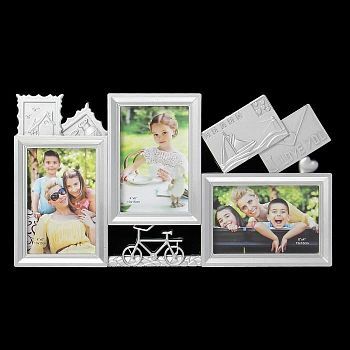 Фоторамка пластик на 3 фото 10х15 см "Письма" серебро 23х42 см