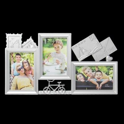 Фоторамка пластик на 3 фото 10х15 см "Письма" серебро 23х42 см