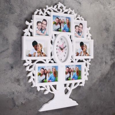 Часы настенные, серия: Фото, "Семейное Древо", белые, 7 фоторамок, 51х60 см, микс