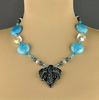 Авторское колье  Обсидиан, Хрусталь, Шунгит "Лазоревка" арт.КР-633