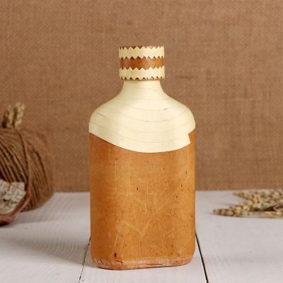 Фляжка «Сувенирная», оформленная берестой, плетение и тиснение, микс, береста