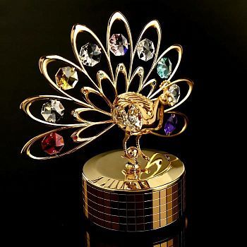 Музыкальный сувенир с кристаллами Swarovski "Павлин" золото 13,3х13,1 см