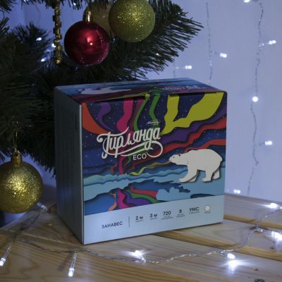 Гирлянда «Занавес» 2 х 3 м, IP20, прозрачная нить, 720 LED, свечение белое, 8 режимов, 220 В