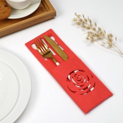 Конверт для столовых приборов Доляна «Роза» цвет розовый, 9х25 см