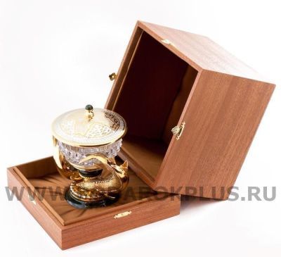 Икорница "Два осетра" камень нефрит