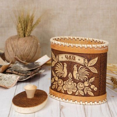 Туес овал специи «Птицы», чай, 15х9х14 см, береста