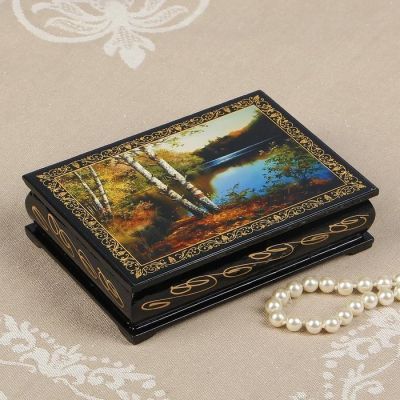 Шкатулка «Берег озера», 10×14 см, лаковая миниатюра
