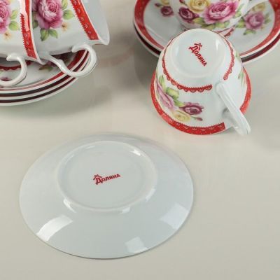 Сервиз чайный Доляна «Первый цвет»,13 предметов: чайник 1 л, 6 чашек 210 мл, 6 блюдец