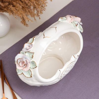 Конфетница "Восточная", белая, цветная лепка, золотистая роспись, 22 см, микс