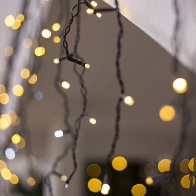 Гирлянда «Бахрома» 3 × 0.6 м, IP44, УМС, тёмная нить, 160 LED, свечение тёплое белое, мерцание белым, 220 В