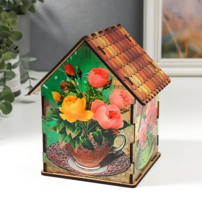Чайный домик "Домик с розами и птичками" 15х10х10 см МИКС