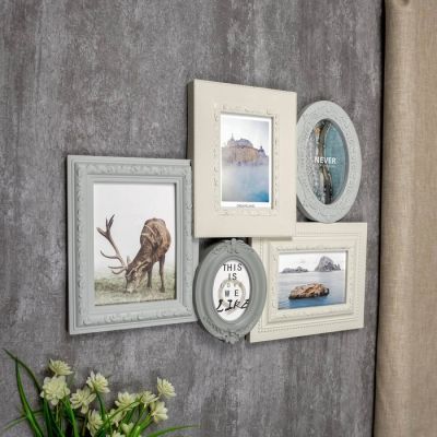 Фоторамка пластик на 5 фото 8х10, 9х13, 10х15, 13х18 см "Классика" бежево-серая 39х49,5 см