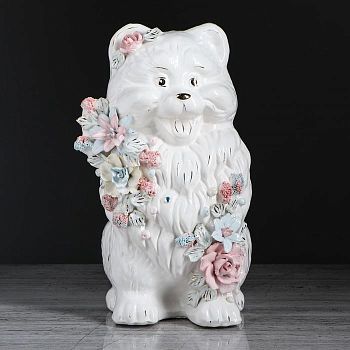 Копилка "Собака Шпиц", глазурь, белый цвет, 31 см