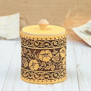 Туес «Лето», шитый, 10×10×14,5 см, береста