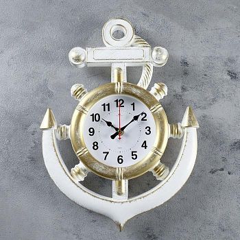 Часы настенные, серия: Море, "Якорь", бело-золотые,  39 см
