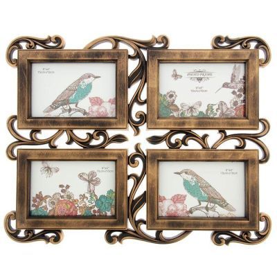 Фоторамка на 4 фото 10х15 см "Ветвь ажурная" золото 42х33 см
