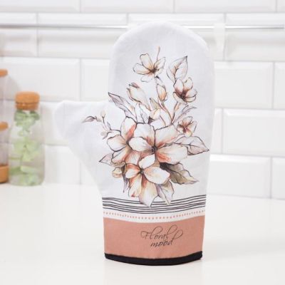 Варежка-прихватка "Floral mood" 20х28см,саржа, 100% х/л, ватин 250г/м2