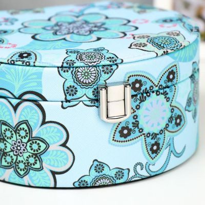 Шкатулка кожзам для украшений полукруг "Цветы-мехенди" 8х17х15 см