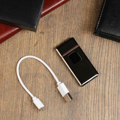 Зажигалка электронная "Люкс", USB, спираль, тёмный хром, 7х3.5х0.5 см
