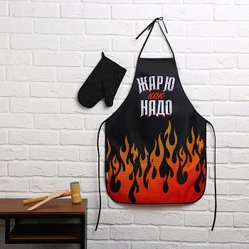 Большой кухонный набор "С 23 февраля!" (фартук, лопатка для жарки, отбивалка и прихватка)