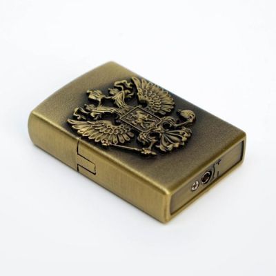Зажигалка газовая  "Герб России", мужская, золото, 3.5х5.5 см