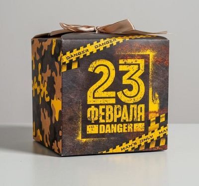 Мужской набор в подарочной коробке "23 февраля" (камни охлаждающие для виски, бокал для виски, подарочная коробка)