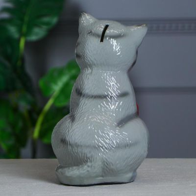 Копилка "Кот с розой", покрытие лак, серая, 28 см, микс