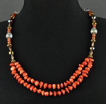 Бусы коралл, хрусталь  "Асмина" арт.АНТ-350