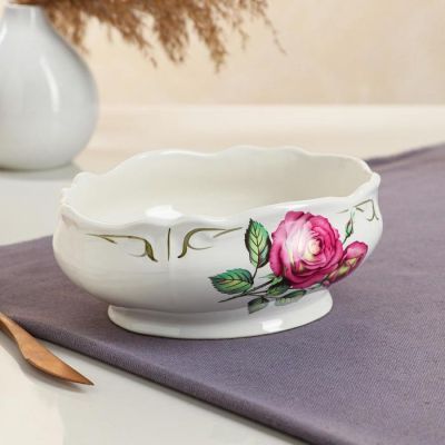 Салатник "Овал", белый, цветы, 1 л, деколь микс