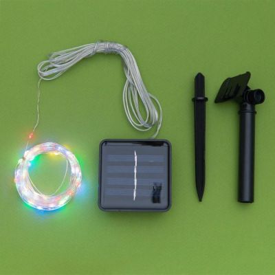 Гирлянда «Нить» 10 м роса, IP44, серебристая нить, 100 LED, свечение мульти, 2 режима, солнечная батарея