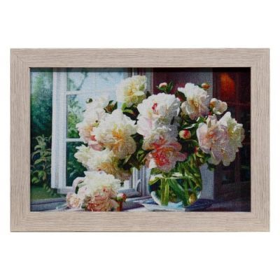 Гобеленовая картина "Пионы на окне" 26*35 см рамка МИКС