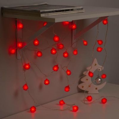 Гирлянда «Нить» 5 м с насадками «Ёжики красные», IP20, прозрачная нить, 30 LED, свечение красное, 8 режимов, 220 В