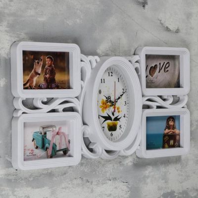 Часы настенные+ 4 фоторамки, серия: Фото, "Аннет",  плавный ход, d=15х21см,1 АА  26х51 см