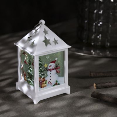 Светодиодная фигура «Фонарь со снеговиком» 6 × 13 × 6 см, пластик, батарейки AG13х3, свечение тёплое белое