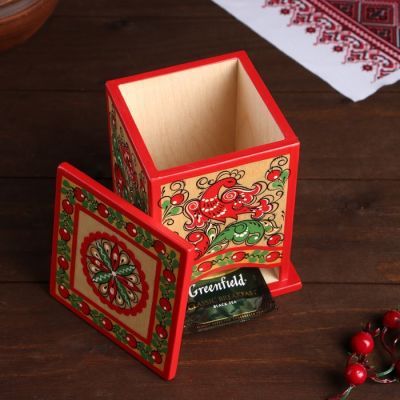 Чайница 10,5х10,5х13,5 см, борецкая роспись