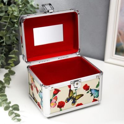 Шкатулка металлокаркас сундучок "Бабочки и розы" 13х16,7х12,8 см