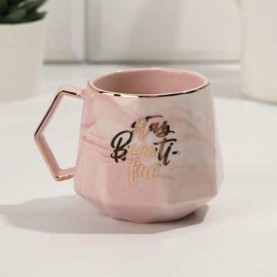 Кружка "Stay beautiful" розовый мрамор, 350 мл