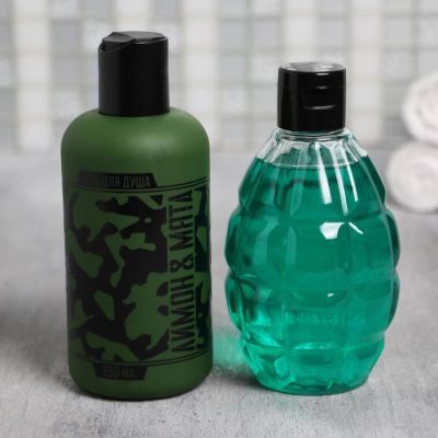 Набор "Бомбический мужик" гель для душа фляга, шампунь граната 250 мл аромат мята и цитрус