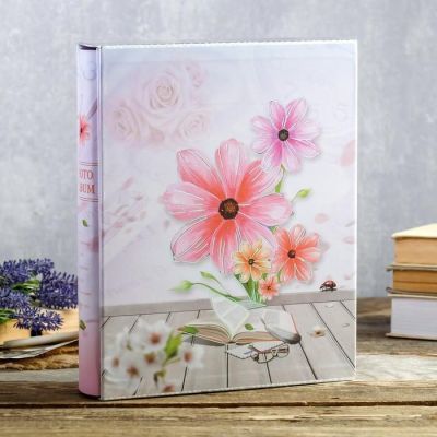 Фотоальбом на 200 фото 13х18 см "Нежный букет" в коробке, с сер.обводкой МИКС 30х23,5х5,5 см