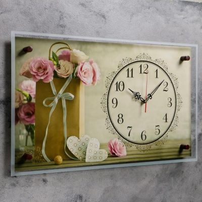 Часы настенные, серия: Цветы, "Цветочки в пакетике", микс 36х60 см