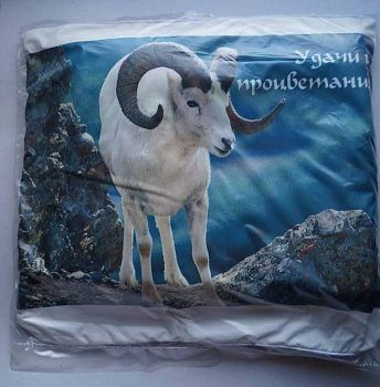 Плед-подушка "Горный козел" с надписью "Удачи и процветания" №4 (плед черный или белый)