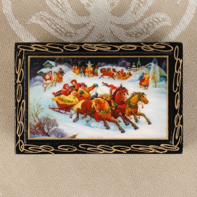 Шкатулка «Деревенские гуляния», 6×9 см, лаковая миниатюра