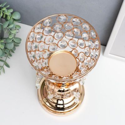 Подсвечник металл на 1 свечу "Кубок, шар и цветок" золото 30х14х14см