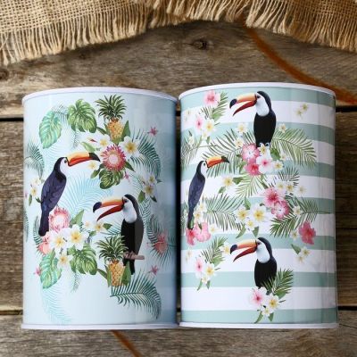 Копилка металл банка "Туканы и цветы" МИКС 15х10х10 см