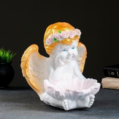 Фигура - подсвечник "Ангел с кувшинкой" 23х23х27см белое золото