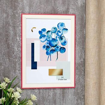 Фоторамка пластик формат А4 "Беж с красной полосой" 32,3х23,6х1 см