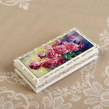 Шкатулка - купюрница «Розы», белая, 8,5×17 см, лаковая миниатюра