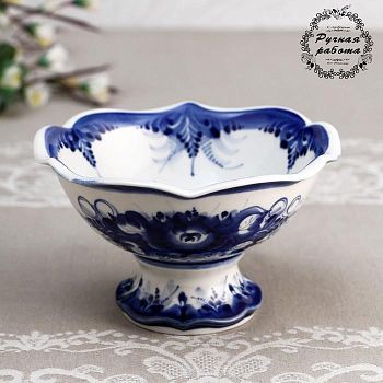 Конфетница - мороженница "Сластена", гжель, фарфор, 420 мл, 9 см